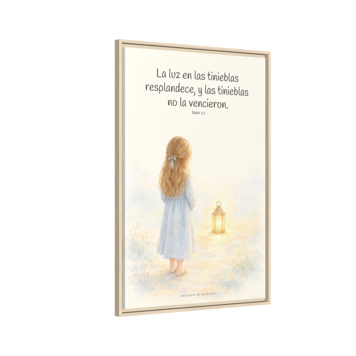 La luz de Dios brilla en mis tinieblas — Lienzo Cristiano Enmarcado | Juan 1:5 — 24×36 pulgadas, marco natural, vista lateral del marco flotante