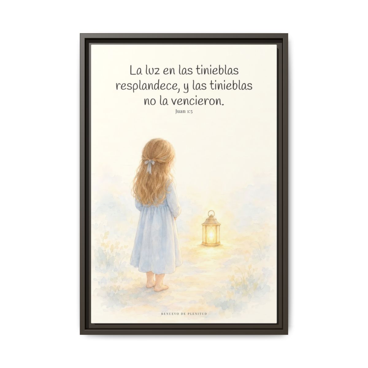 La luz de Dios brilla en mis tinieblas — Lienzo Cristiano Enmarcado | Juan 1:5 — 16×24 pulgadas, marco espresso, vista frontal