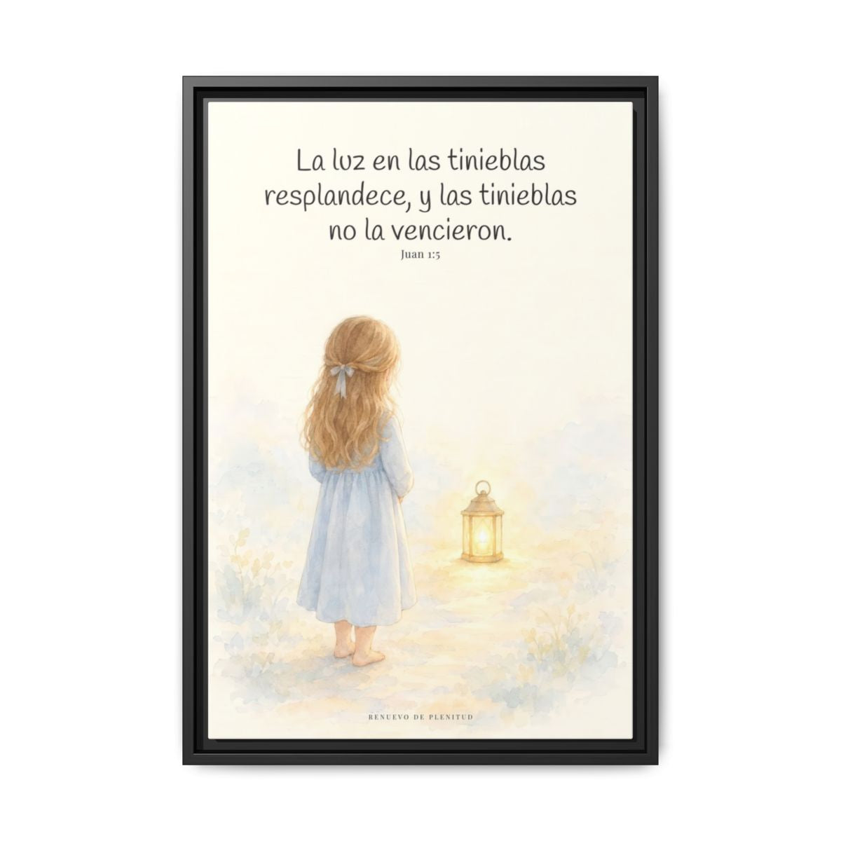 La luz de Dios brilla en mis tinieblas — Lienzo Cristiano Enmarcado | Juan 1:5 — 16×24 pulgadas, marco negro, vista frontal