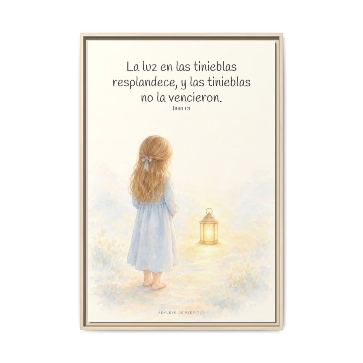 La luz de Dios brilla en mis tinieblas — Lienzo Cristiano Enmarcado | Juan 1:5 — 24×36 pulgadas, marco natural, vista frontal