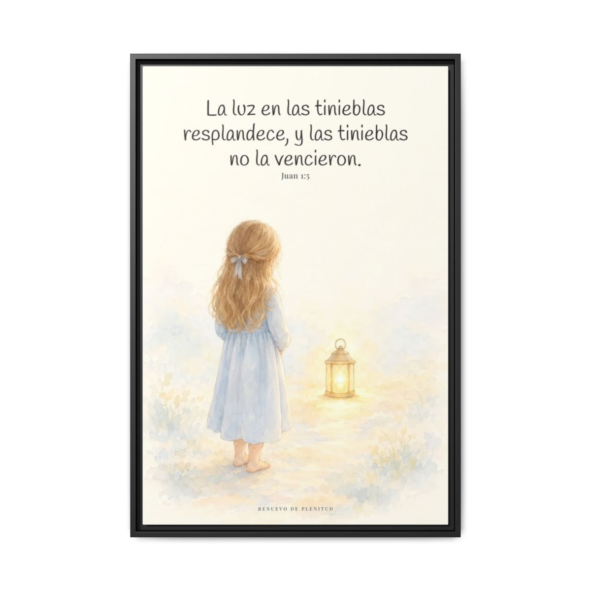 La luz de Dios brilla en mis tinieblas — Lienzo Cristiano Enmarcado | Juan 1:5 — 24×36 pulgadas, marco negro, vista frontal