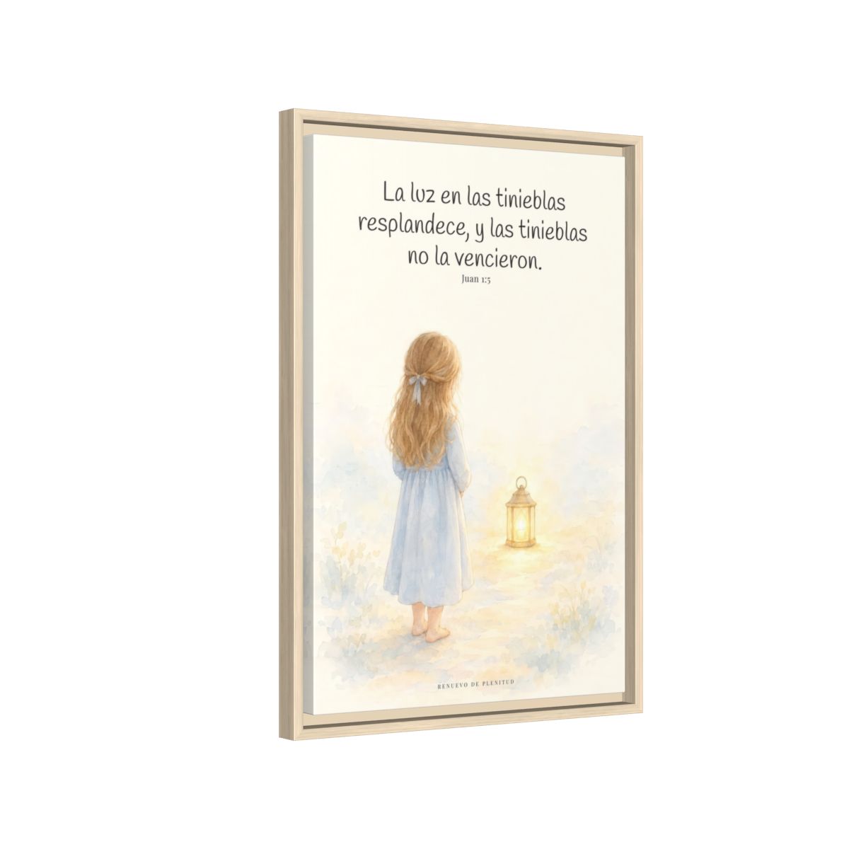 La luz de Dios brilla en mis tinieblas — Lienzo Cristiano Enmarcado | Juan 1:5 — 16×24 pulgadas, marco natural, vista lateral del marco flotante