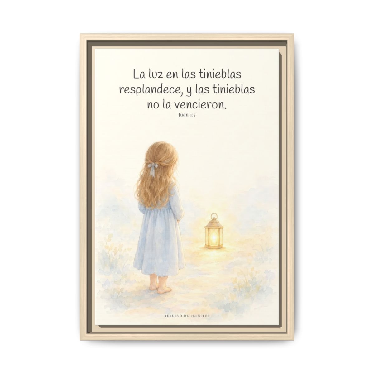 La luz de Dios brilla en mis tinieblas — Lienzo Cristiano Enmarcado | Juan 1:5 — 12×18 pulgadas, marco natural, vista frontal