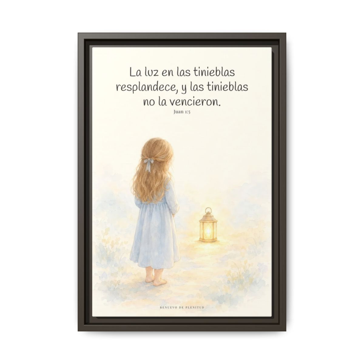 La luz de Dios brilla en mis tinieblas — Lienzo Cristiano Enmarcado | Juan 1:5 — 12×18 pulgadas, marco espresso, vista frontal