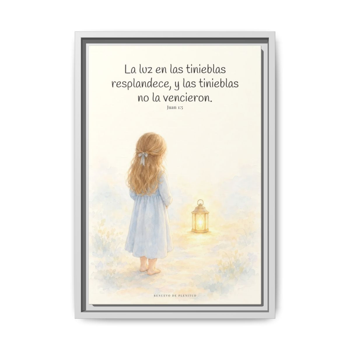 La luz de Dios brilla en mis tinieblas — Lienzo Cristiano Enmarcado | Juan 1:5 — 12×18 pulgadas, marco blanco, vista frontal