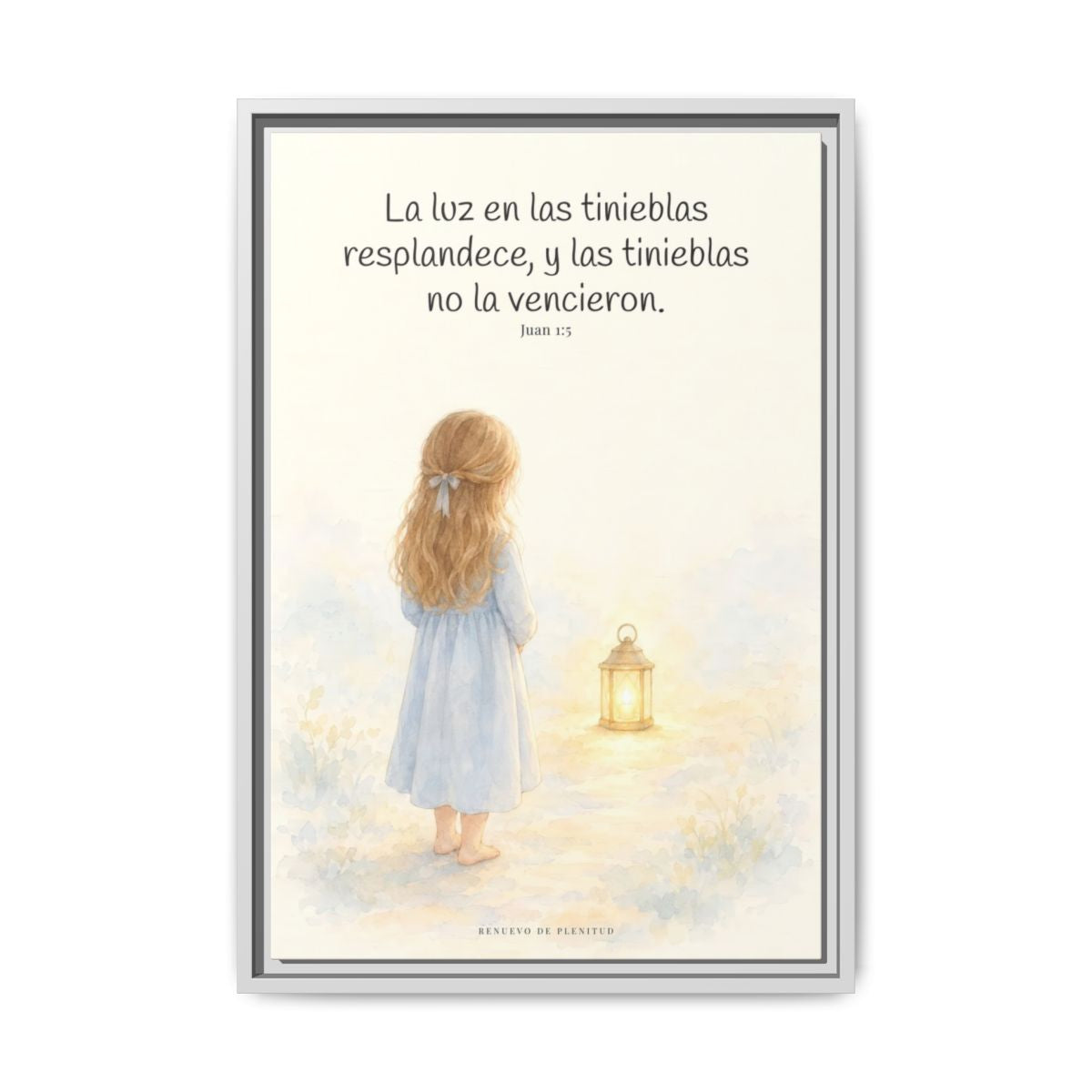 La luz de Dios brilla en mis tinieblas — Lienzo Cristiano Enmarcado | Juan 1:5 — 16×24 pulgadas, marco blanco, vista frontal