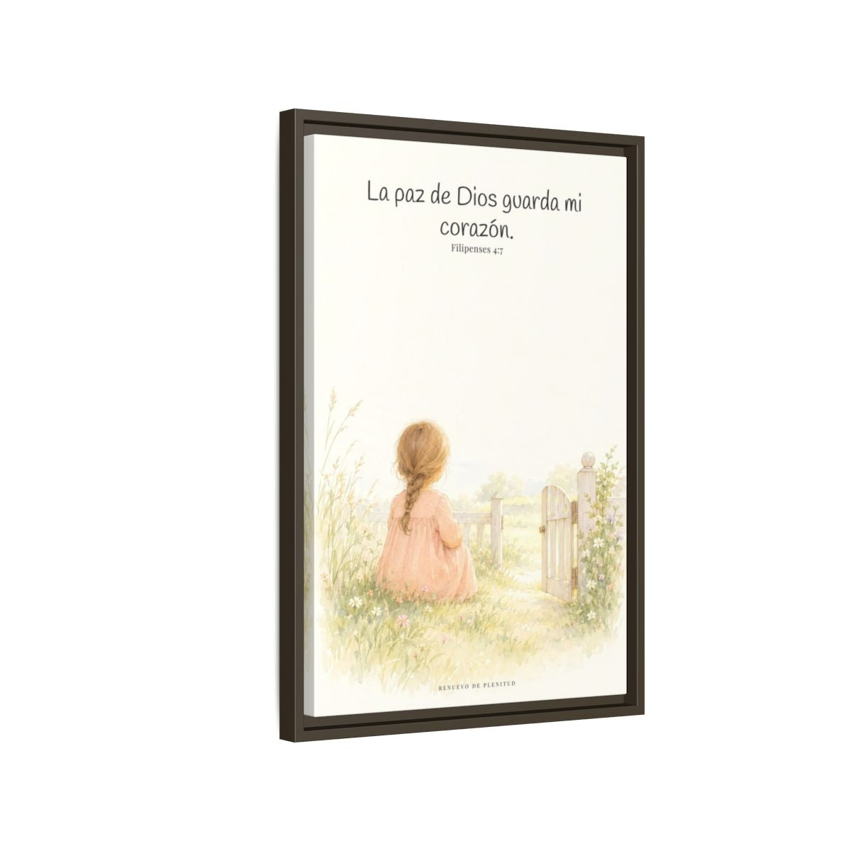 La paz de Dios guardará mi corazón — Lienzo Cristiano Enmarcado | Filipenses 4:7 — 16×24 pulgadas, marco espresso, vista lateral del marco flotante