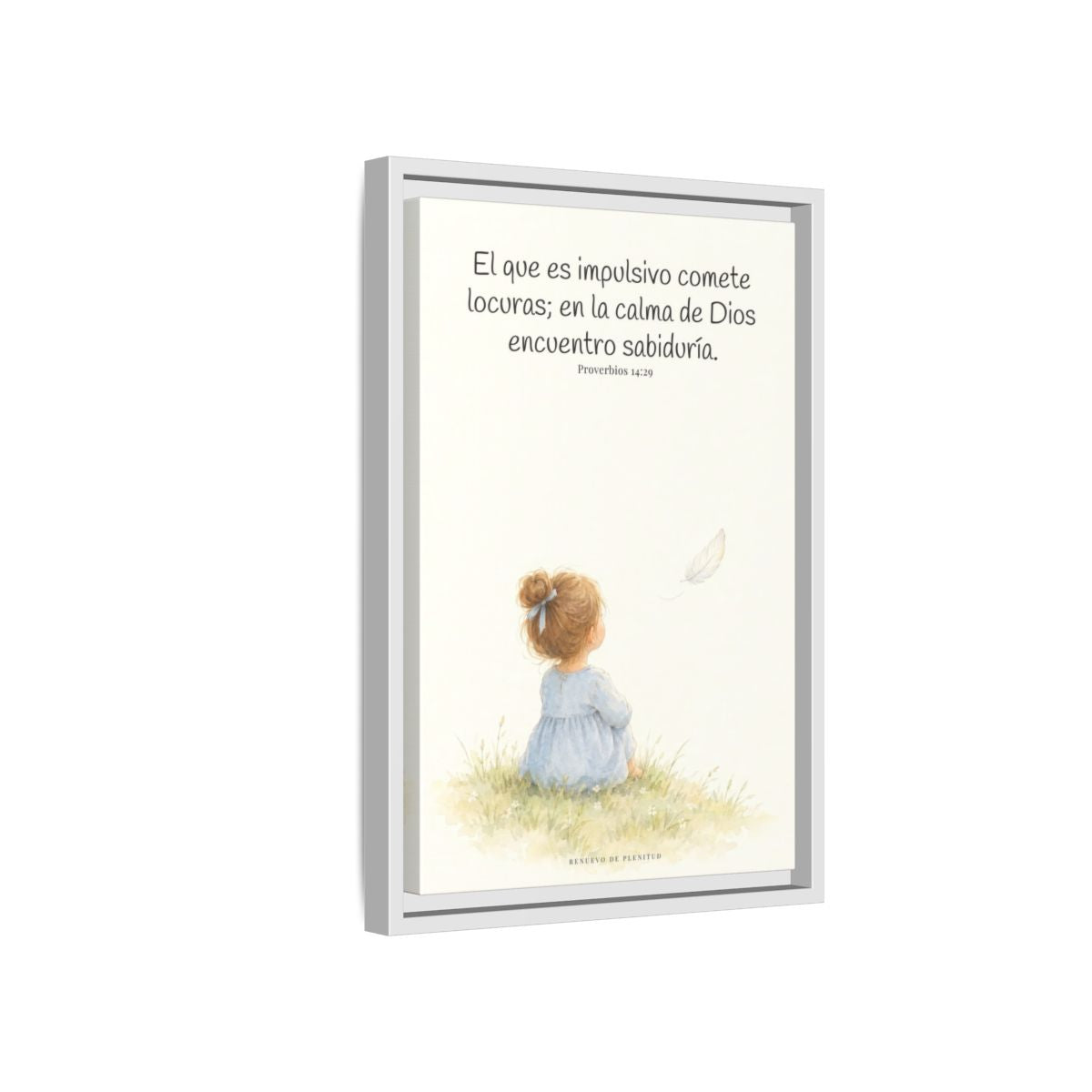 La prisa del corazón no agrada a Dios | Decoración cristiana enmarcada | Proverbios 14:29 — 12×18 pulgadas, marco blanco, vista lateral del marco flotante