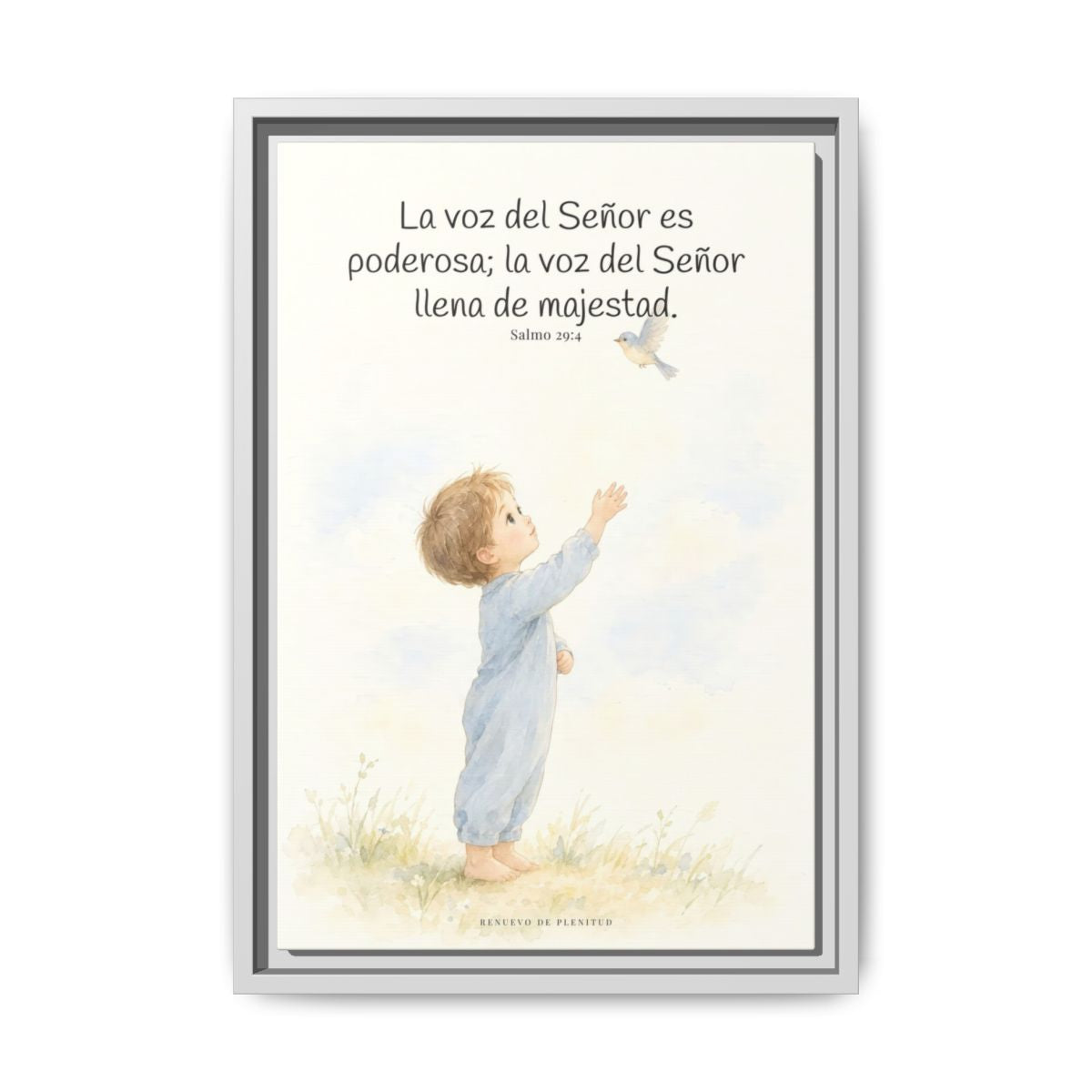 La voz de Jehová es poderosa y llena de majestad — Lienzo Cristiano Enmarcado | Salmo 29:4 — 12×18 pulgadas, marco blanco, vista frontal