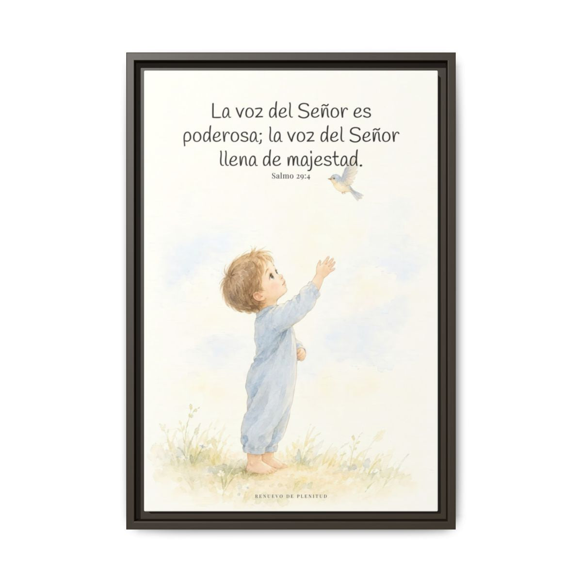 La voz de Jehová es poderosa y llena de majestad — Lienzo Cristiano Enmarcado | Salmo 29:4 — 16×24 pulgadas, marco espresso, vista frontal