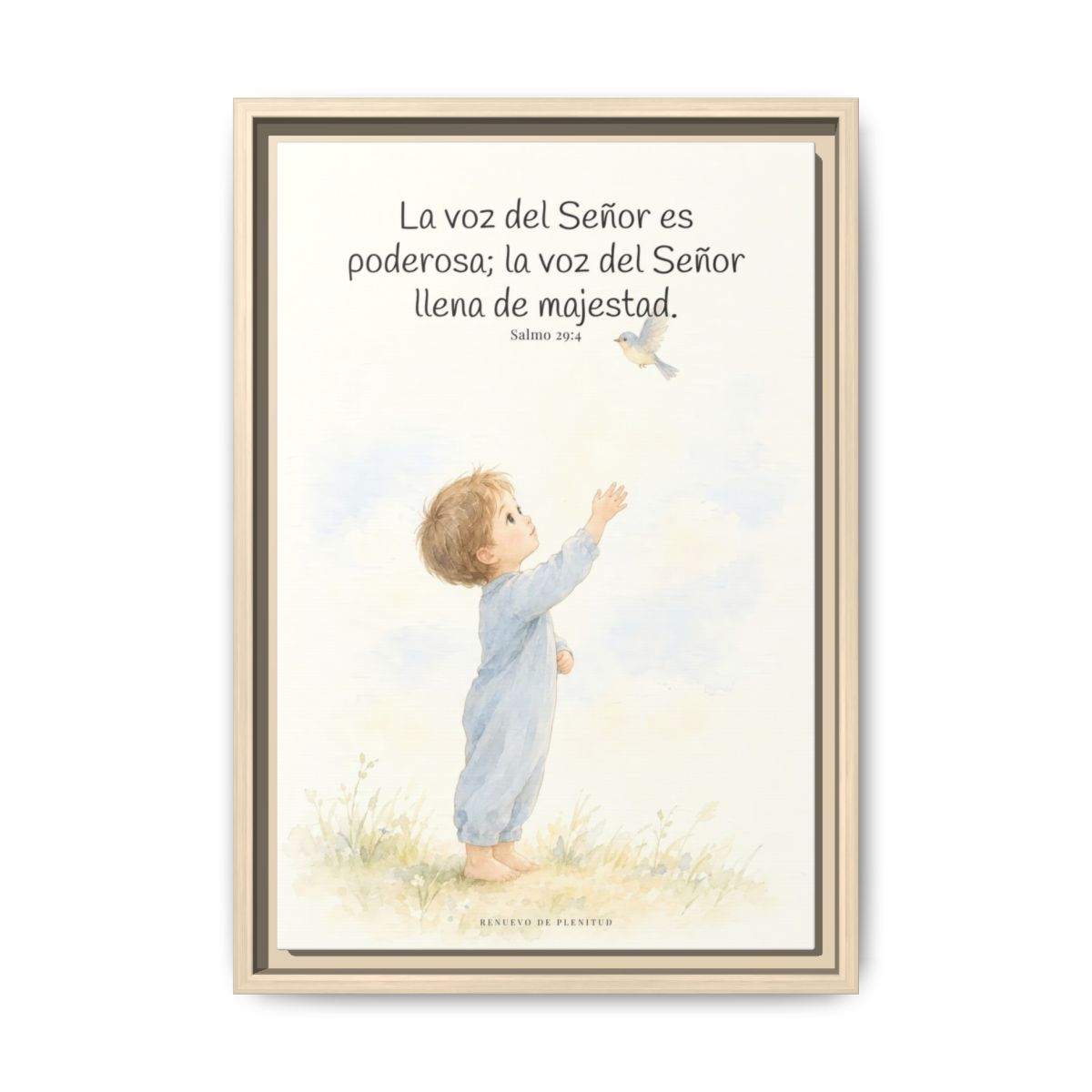La voz de Jehová es poderosa y llena de majestad — Lienzo Cristiano Enmarcado | Salmo 29:4 — 12×18 pulgadas, marco natural, vista frontal