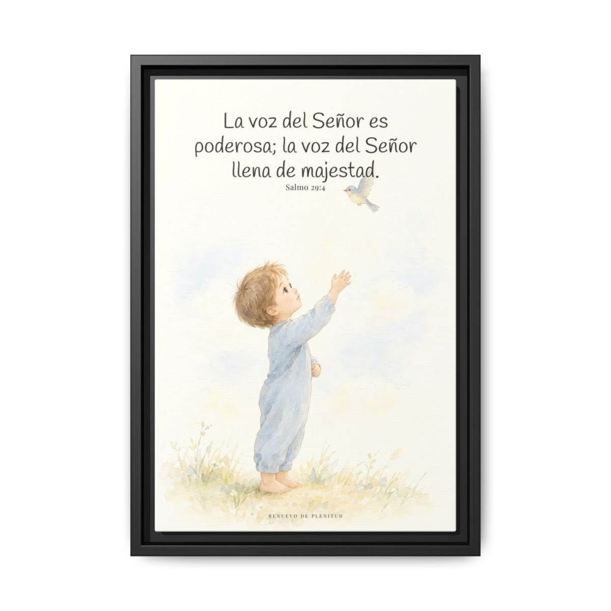 La voz de Jehová es poderosa y llena de majestad — Lienzo Cristiano Enmarcado | Salmo 29:4 — 12×18 pulgadas, marco negro, vista frontal