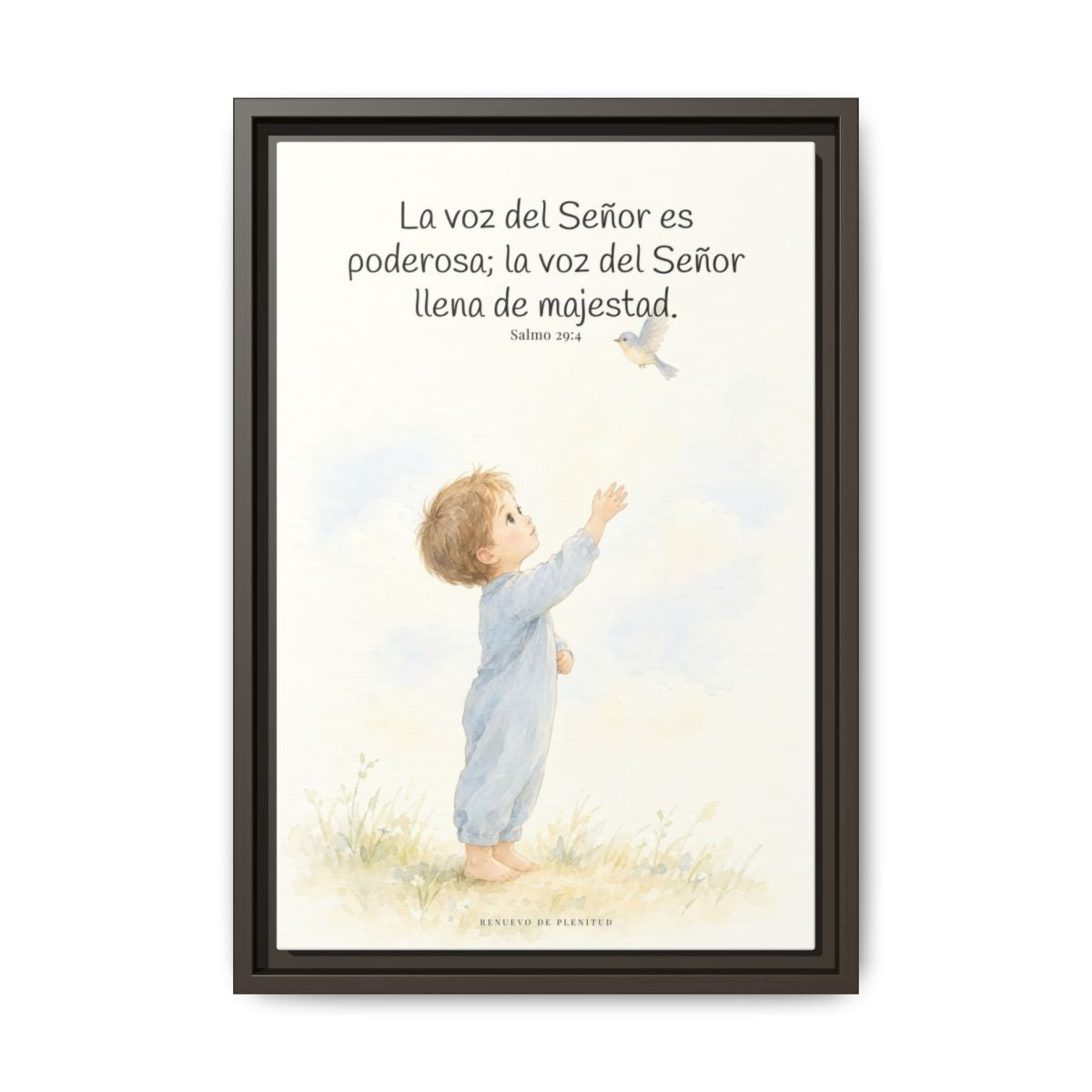 La voz de Jehová es poderosa y llena de majestad — Lienzo Cristiano Enmarcado | Salmo 29:4 — 12×18 pulgadas, marco espresso, vista frontal