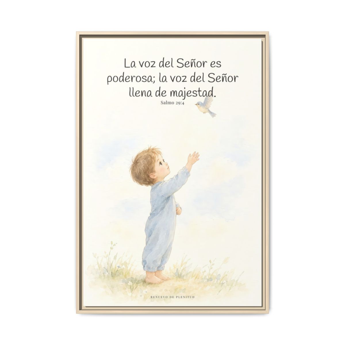 La voz de Jehová es poderosa y llena de majestad — Lienzo Cristiano Enmarcado | Salmo 29:4 — 24×36 pulgadas, marco natural, vista frontal
