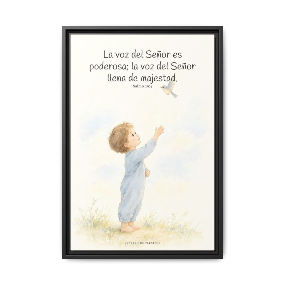La voz de Jehová es poderosa y llena de majestad — Lienzo Cristiano Enmarcado | Salmo 29:4 — 16×24 pulgadas, marco negro, vista frontal