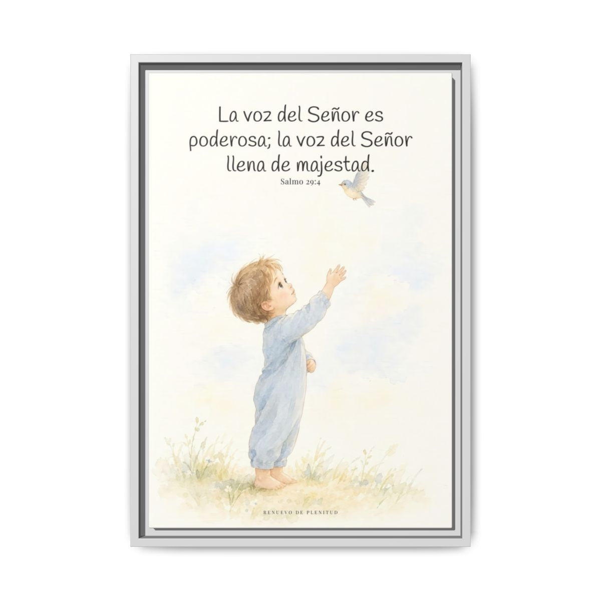 La voz de Jehová es poderosa y llena de majestad — Lienzo Cristiano Enmarcado | Salmo 29:4 — 16×24 pulgadas, marco blanco, vista frontal