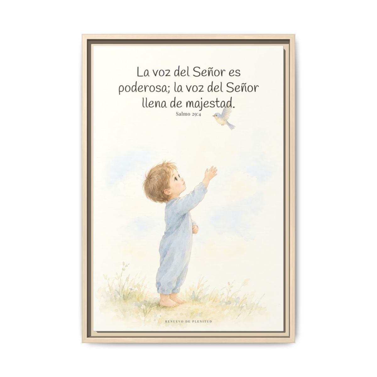 La voz de Jehová es poderosa y llena de majestad — Lienzo Cristiano Enmarcado | Salmo 29:4 — 16×24 pulgadas, marco natural, vista frontal