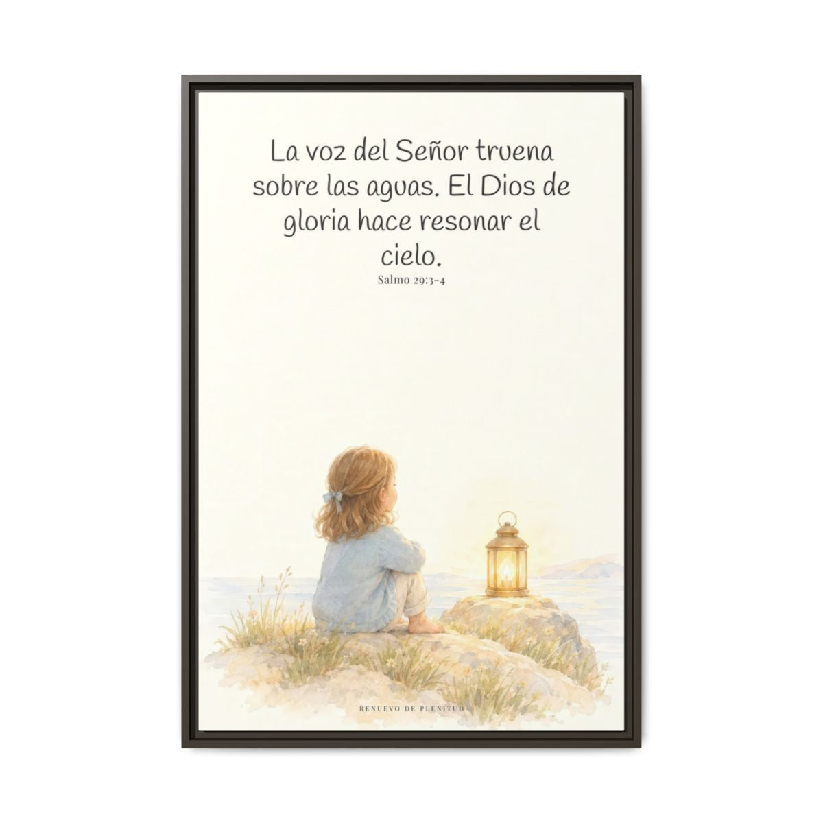 La voz de Jehová truena sobre las aguas — Lienzo Cristiano Enmarcado | Salmo 29:3-4 — 24×36 pulgadas, marco espresso, vista frontal
