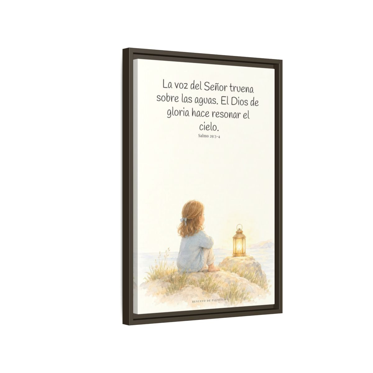 La voz de Jehová truena sobre las aguas — Lienzo Cristiano Enmarcado | Salmo 29:3-4 — 16×24 pulgadas, marco espresso, vista lateral del marco flotante