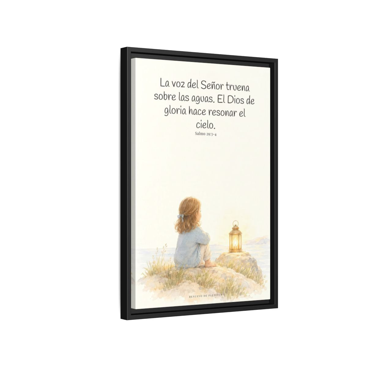 La voz de Jehová truena sobre las aguas — Lienzo Cristiano Enmarcado | Salmo 29:3-4 — 16×24 pulgadas, marco negro, vista lateral del marco flotante