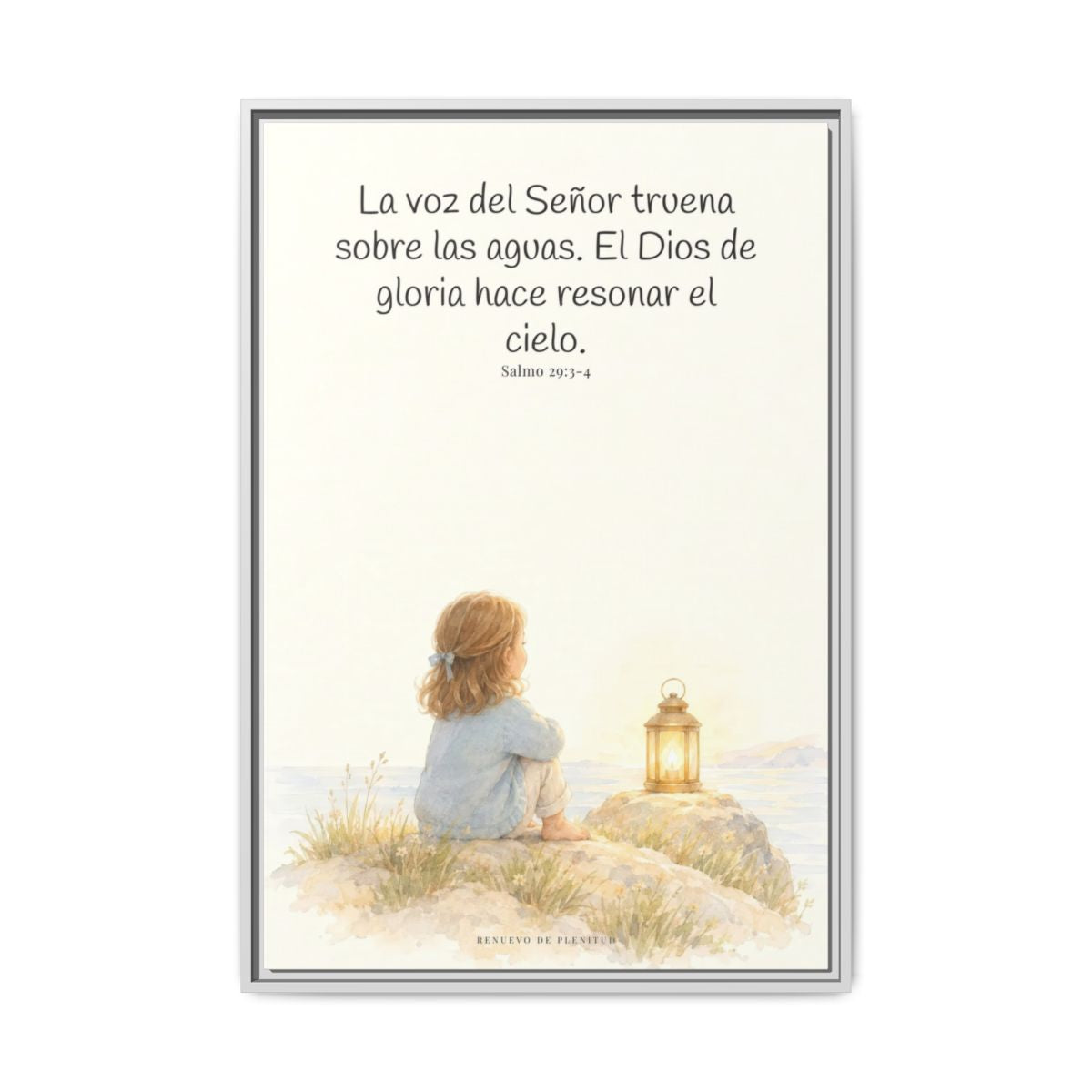 La voz de Jehová truena sobre las aguas — Lienzo Cristiano Enmarcado | Salmo 29:3-4 — 24×36 pulgadas, marco blanco, vista frontal