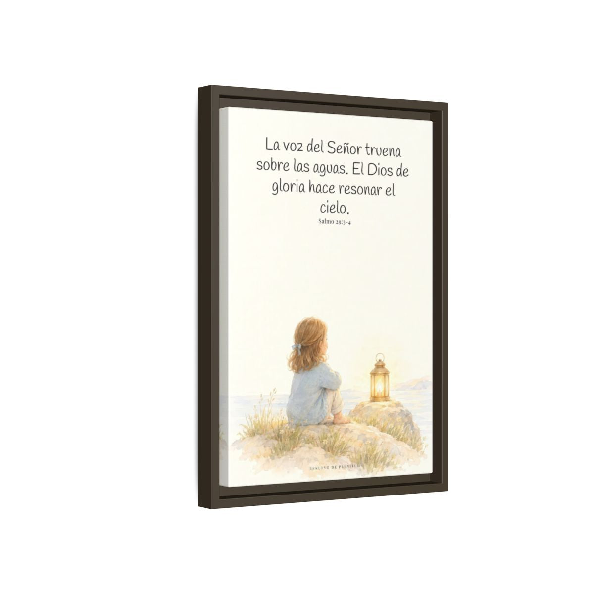 La voz de Jehová truena sobre las aguas — Lienzo Cristiano Enmarcado | Salmo 29:3-4 — 12×18 pulgadas, marco espresso, vista lateral del marco flotante