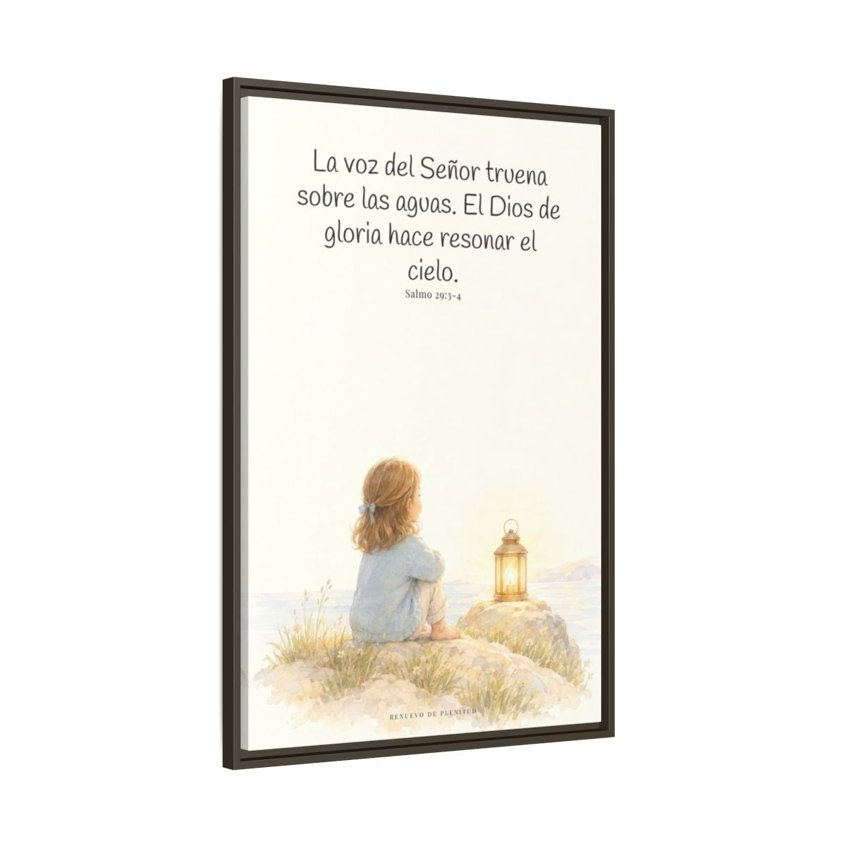 La voz de Jehová truena sobre las aguas — Lienzo Cristiano Enmarcado | Salmo 29:3-4 — 24×36 pulgadas, marco espresso, vista lateral del marco flotante