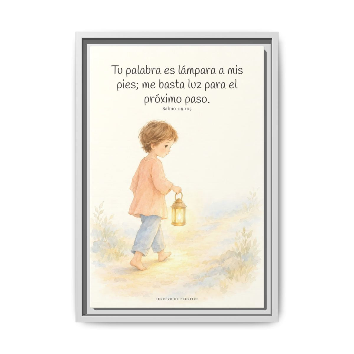 Lámpara es tu palabra a mis pies — Lienzo Cristiano Enmarcado | Salmo 119:105 — 12×18 pulgadas, marco blanco, vista frontal