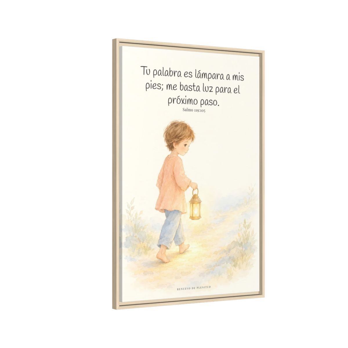 Lámpara es tu palabra a mis pies — Lienzo Cristiano Enmarcado | Salmo 119:105 — 24×36 pulgadas, marco natural, vista lateral del marco flotante