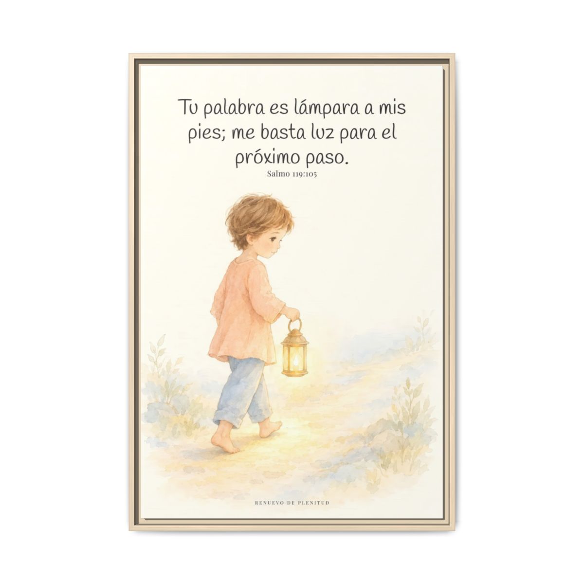 Lámpara es tu palabra a mis pies — Lienzo Cristiano Enmarcado | Salmo 119:105 — 24×36 pulgadas, marco natural, vista frontal