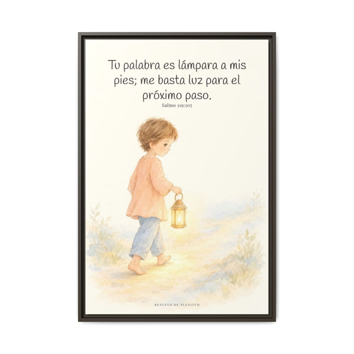 Lámpara es tu palabra a mis pies — Lienzo Cristiano Enmarcado | Salmo 119:105 — 24×36 pulgadas, marco espresso, vista frontal