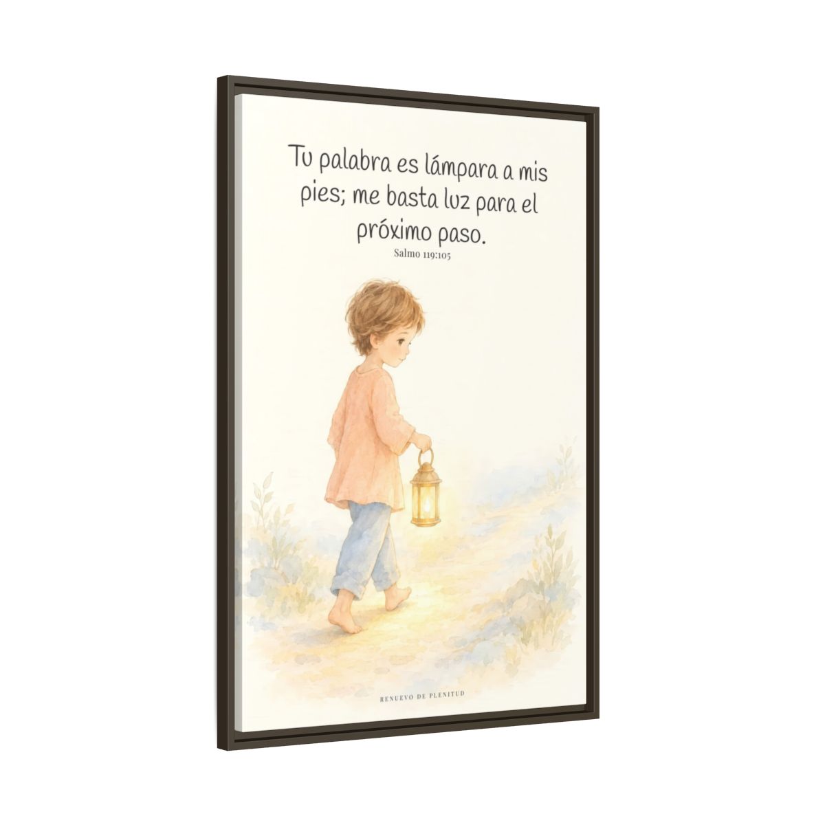 Lámpara es tu palabra a mis pies — Lienzo Cristiano Enmarcado | Salmo 119:105 — 24×36 pulgadas, marco espresso, vista lateral del marco flotante
