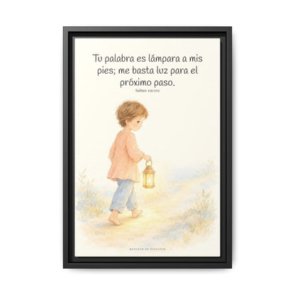 Lámpara es tu palabra a mis pies — Lienzo Cristiano Enmarcado | Salmo 119:105 — 12×18 pulgadas, marco negro, vista frontal