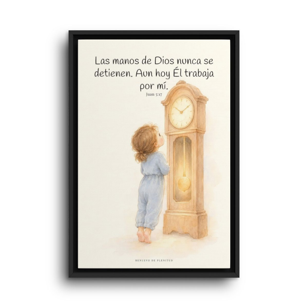 Las manos de Dios no se detienen por mí | Arte bíblico para pared | Juan 5:17 — 16×24 pulgadas, marco negro, vista frontal