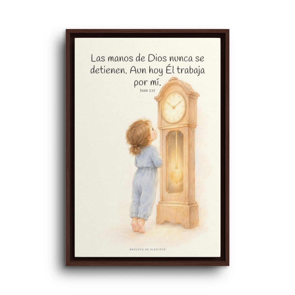 Las manos de Dios no se detienen por mí | Arte bíblico para pared | Juan 5:17 — 16×24 pulgadas, marco espresso, vista frontal