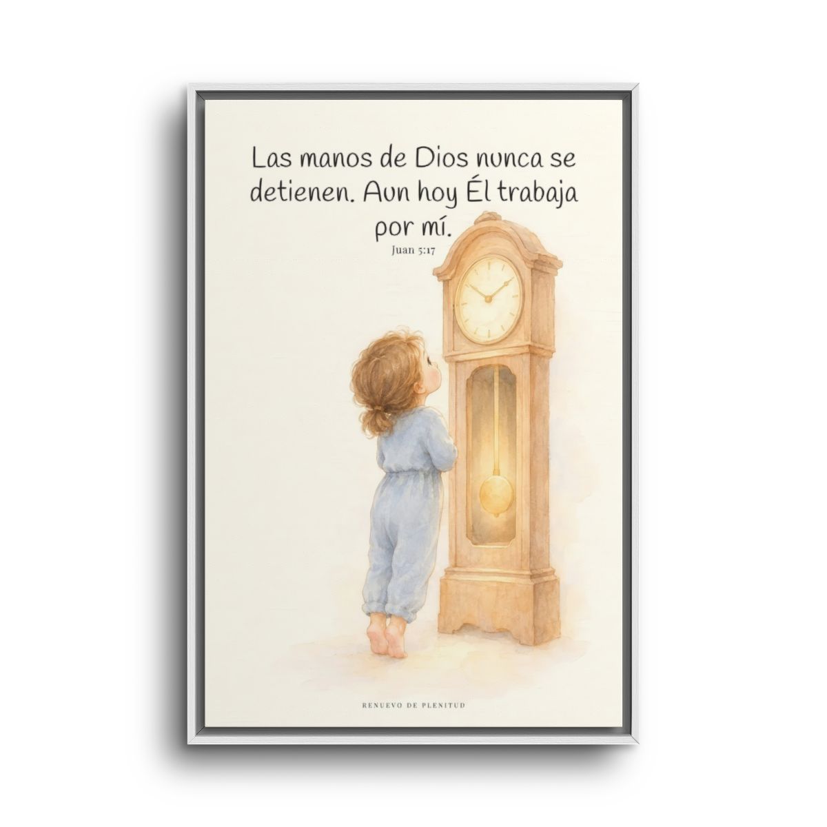 Las manos de Dios no se detienen por mí | Arte bíblico para pared | Juan 5:17 — 24×36 pulgadas, marco blanco, vista frontal