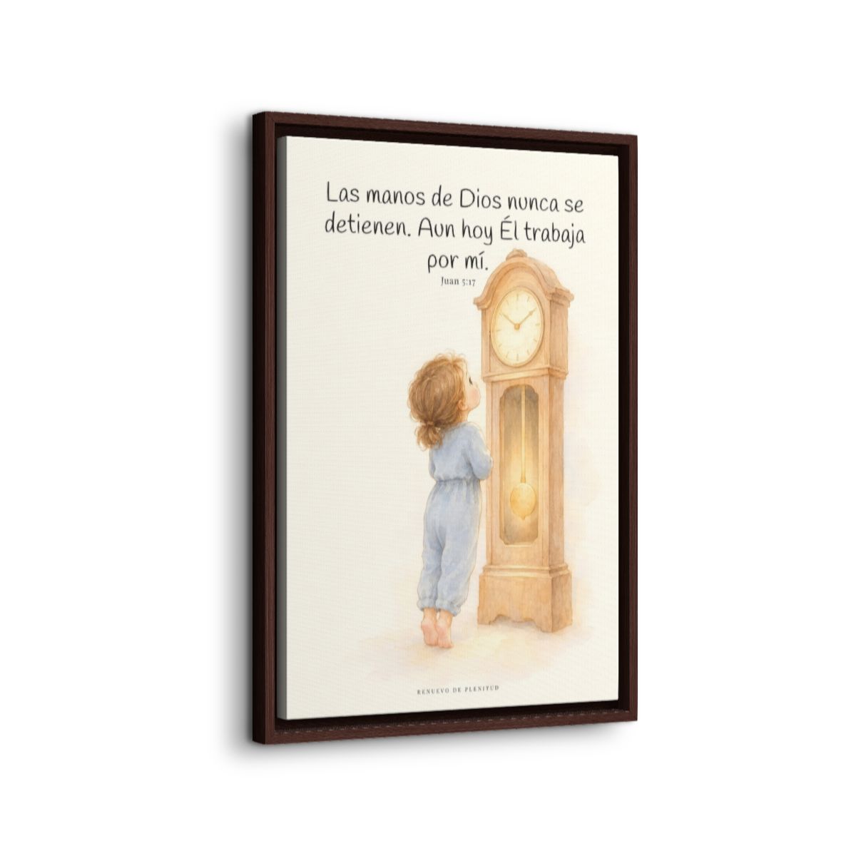 Las manos de Dios no se detienen por mí | Arte bíblico para pared | Juan 5:17 — 16×24 pulgadas, marco espresso, vista lateral del marco flotante