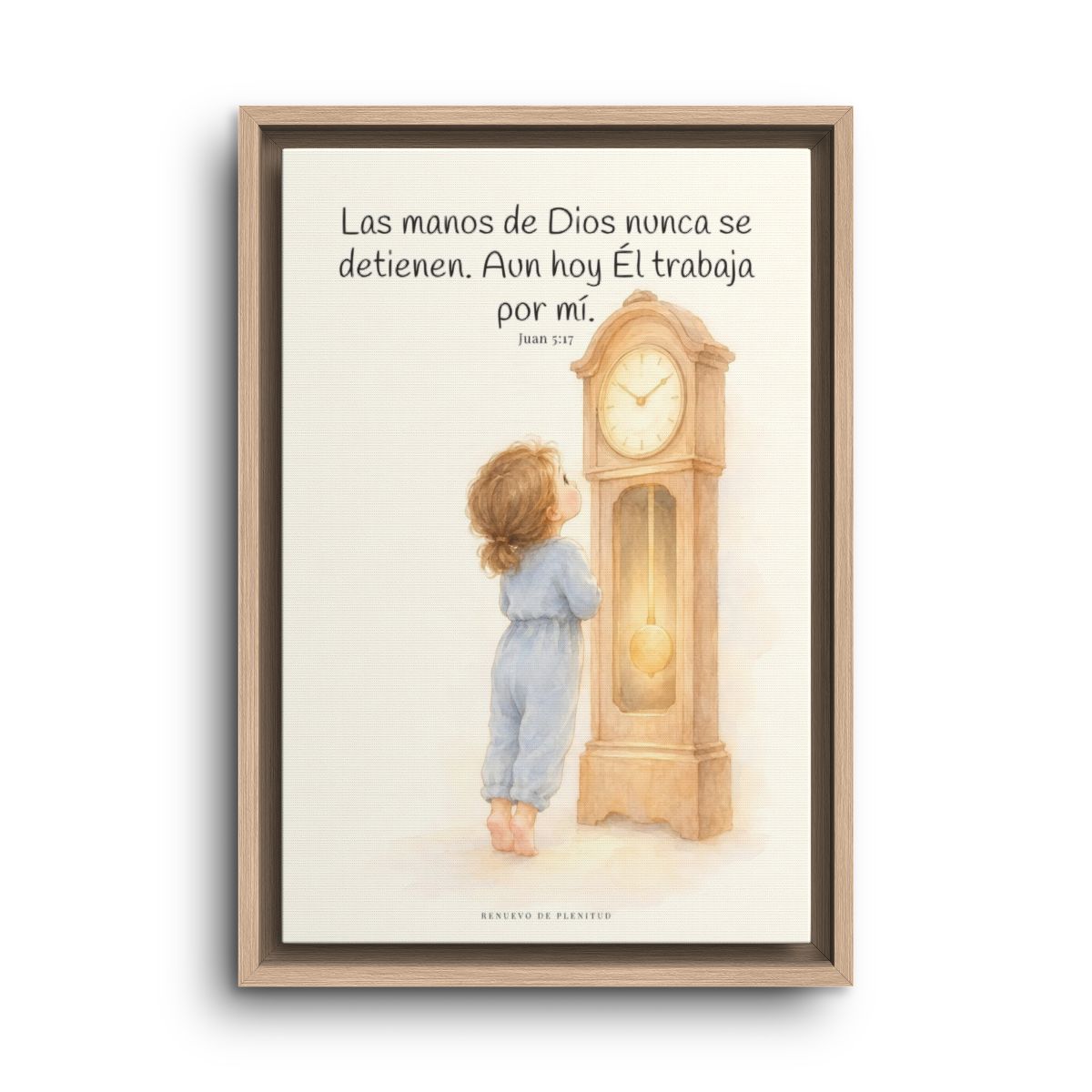 Las manos de Dios no se detienen por mí | Arte bíblico para pared | Juan 5:17 — 12×18 pulgadas, marco natural, vista frontal