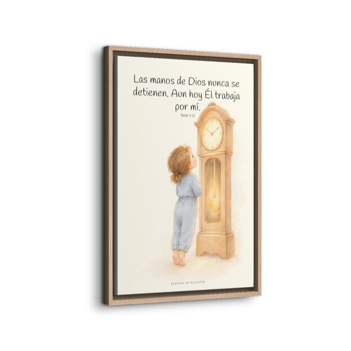 Las manos de Dios no se detienen por mí | Arte bíblico para pared | Juan 5:17 — 16×24 pulgadas, marco natural, vista lateral del marco flotante