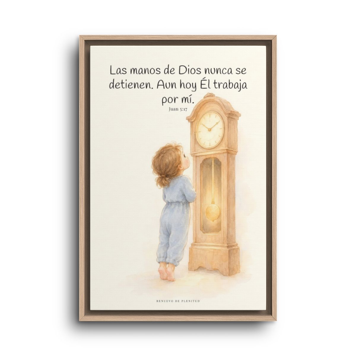 Las manos de Dios no se detienen por mí | Arte bíblico para pared | Juan 5:17 — 16×24 pulgadas, marco natural, vista frontal