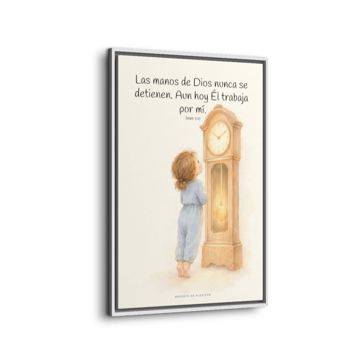 Las manos de Dios no se detienen por mí | Arte bíblico para pared | Juan 5:17 — 24×36 pulgadas, marco blanco, vista lateral del marco flotante