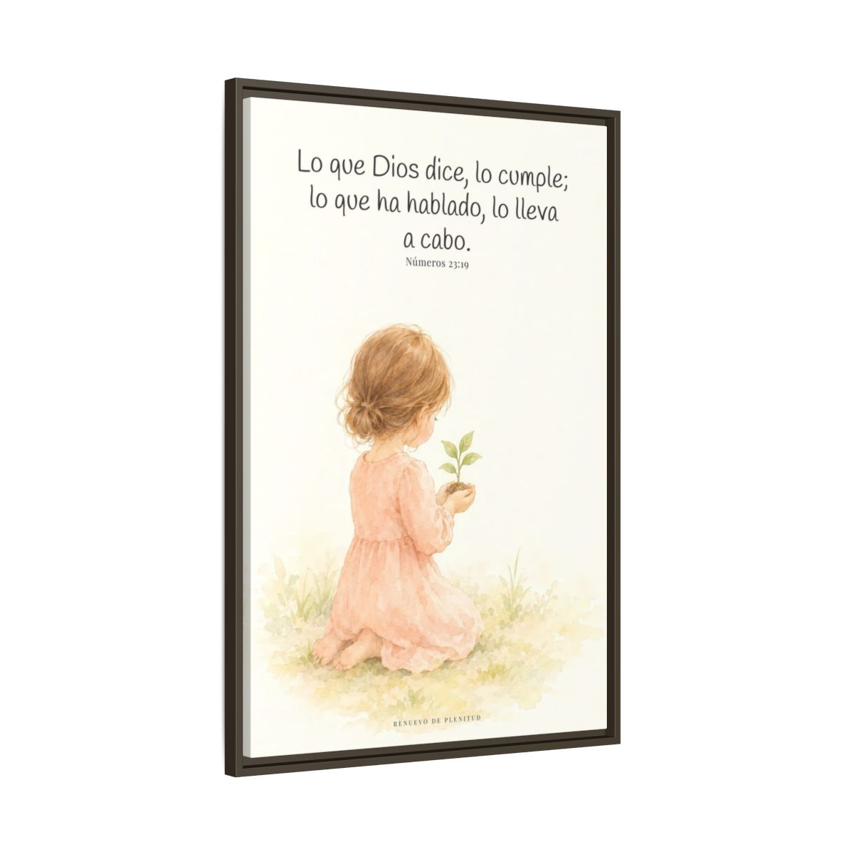 Lo que Dios dice, lo hace — Lienzo Cristiano Enmarcado | Números 23:19 — 24×36 pulgadas, marco espresso, vista lateral del marco flotante