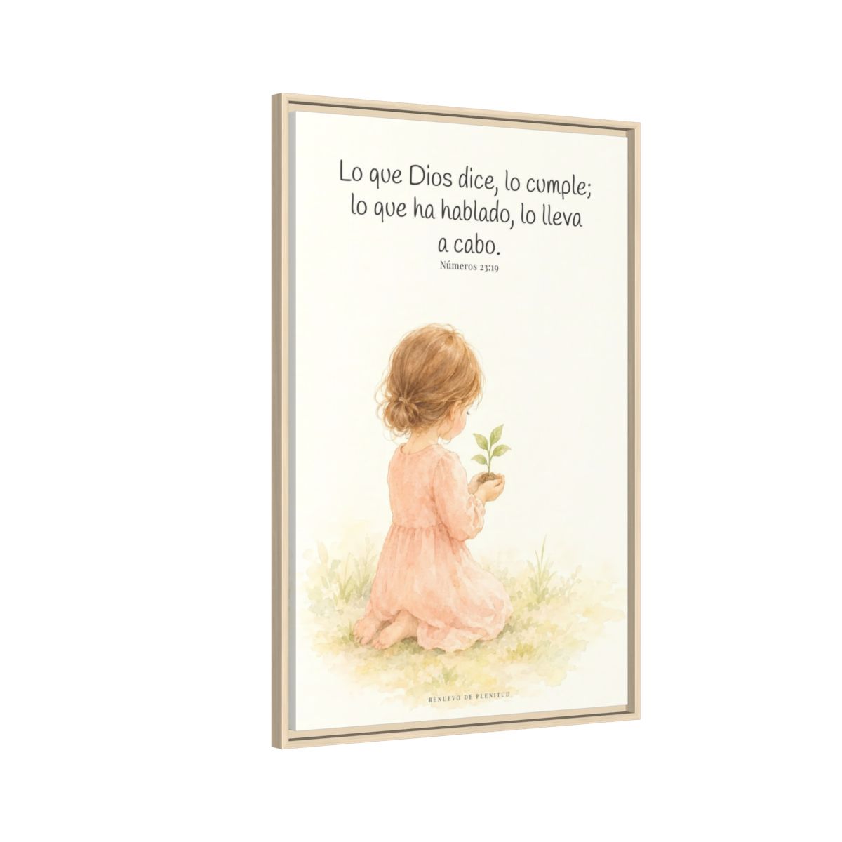 Lo que Dios dice, lo hace — Lienzo Cristiano Enmarcado | Números 23:19 — 24×36 pulgadas, marco natural, vista lateral del marco flotante