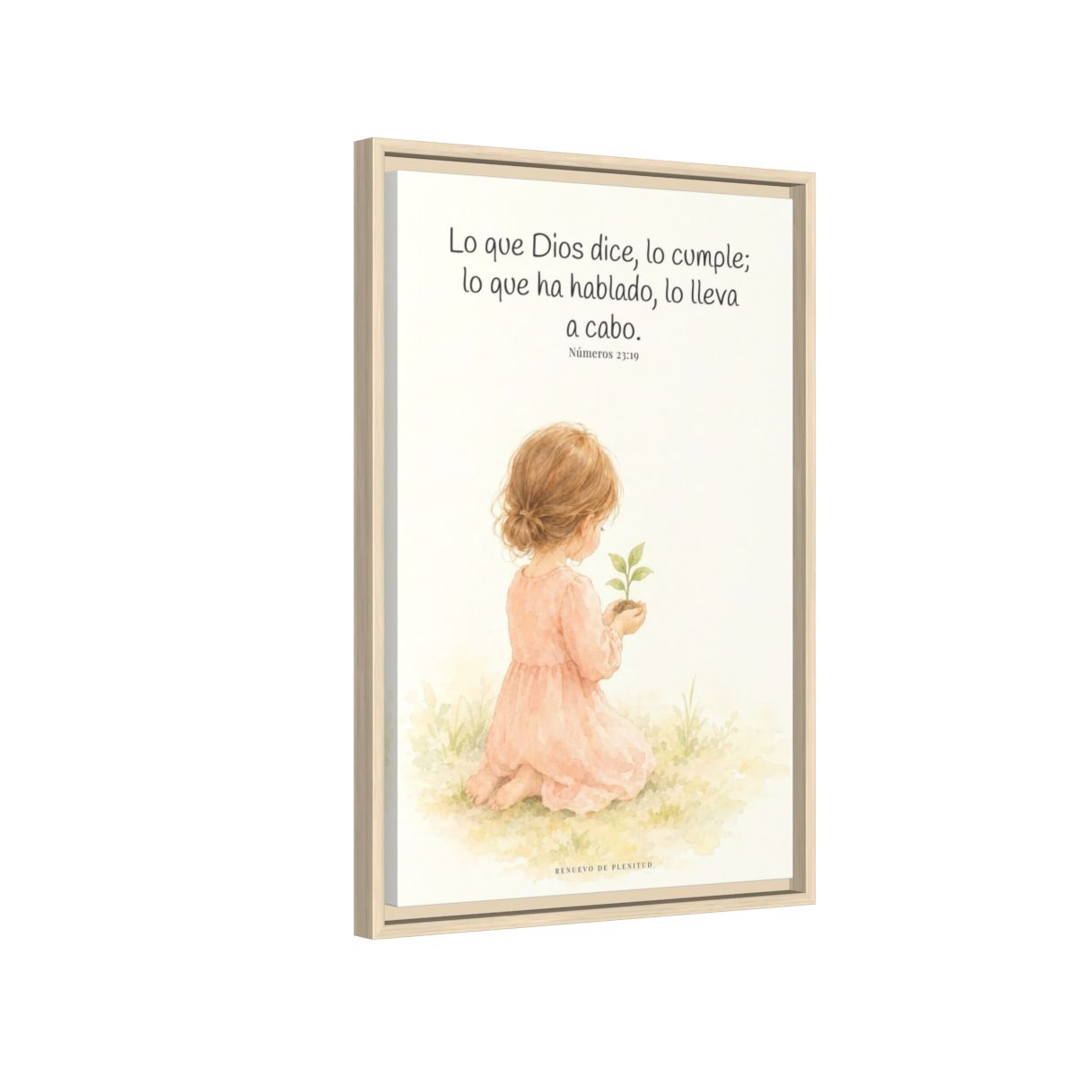 Lo que Dios dice, lo hace — Lienzo Cristiano Enmarcado | Números 23:19 — 16×24 pulgadas, marco natural, vista lateral del marco flotante