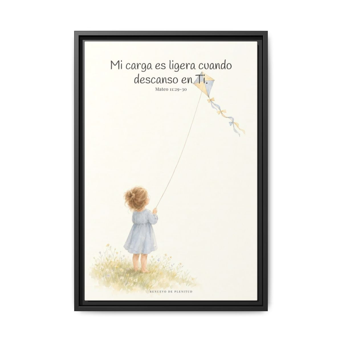 Mi carga es ligera cuando descanso en Ti — Lienzo Cristiano Enmarcado | Mateo 11:29-30 — 16×24 pulgadas, marco negro, vista frontal