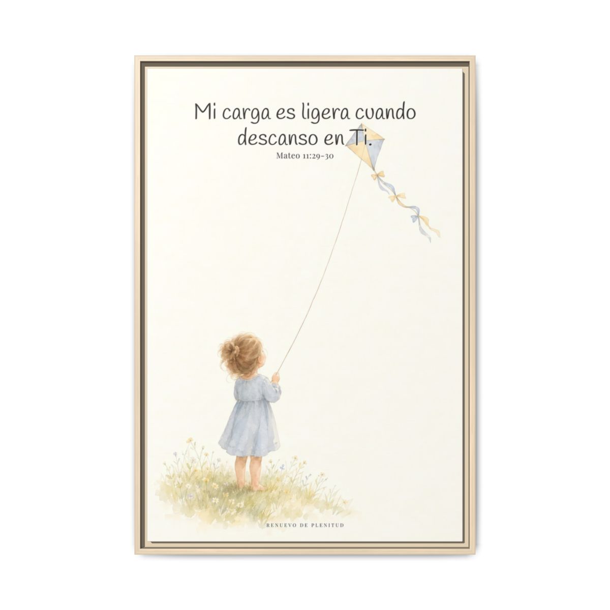 Mi carga es ligera cuando descanso en Ti — Lienzo Cristiano Enmarcado | Mateo 11:29-30 — 24×36 pulgadas, marco natural, vista frontal
