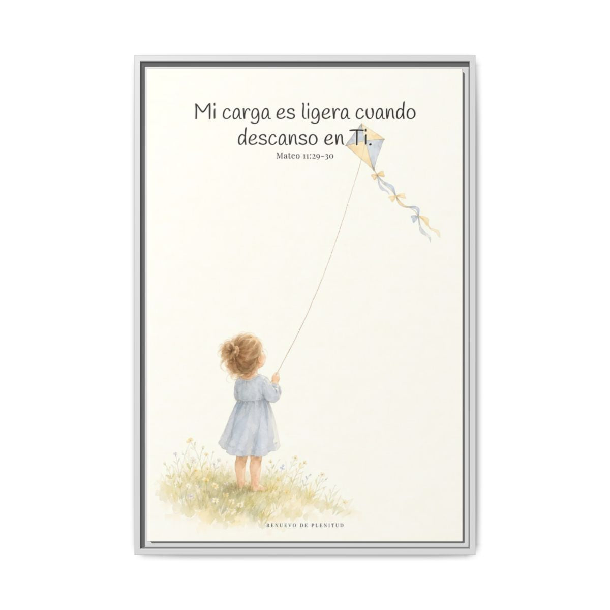 Mi carga es ligera cuando descanso en Ti — Lienzo Cristiano Enmarcado | Mateo 11:29-30 — 24×36 pulgadas, marco blanco, vista frontal