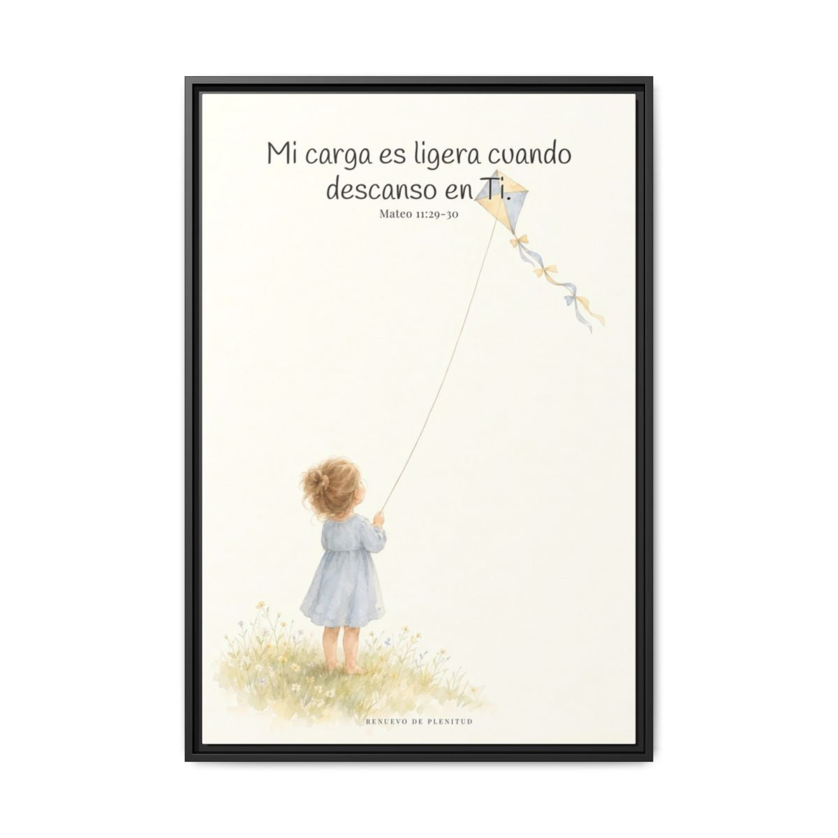 Mi carga es ligera cuando descanso en Ti — Lienzo Cristiano Enmarcado | Mateo 11:29-30 — 24×36 pulgadas, marco negro, vista frontal