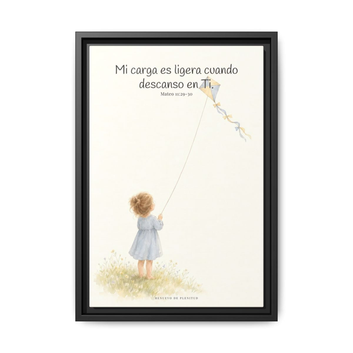 Mi carga es ligera cuando descanso en Ti — Lienzo Cristiano Enmarcado | Mateo 11:29-30 — 12×18 pulgadas, marco negro, vista frontal