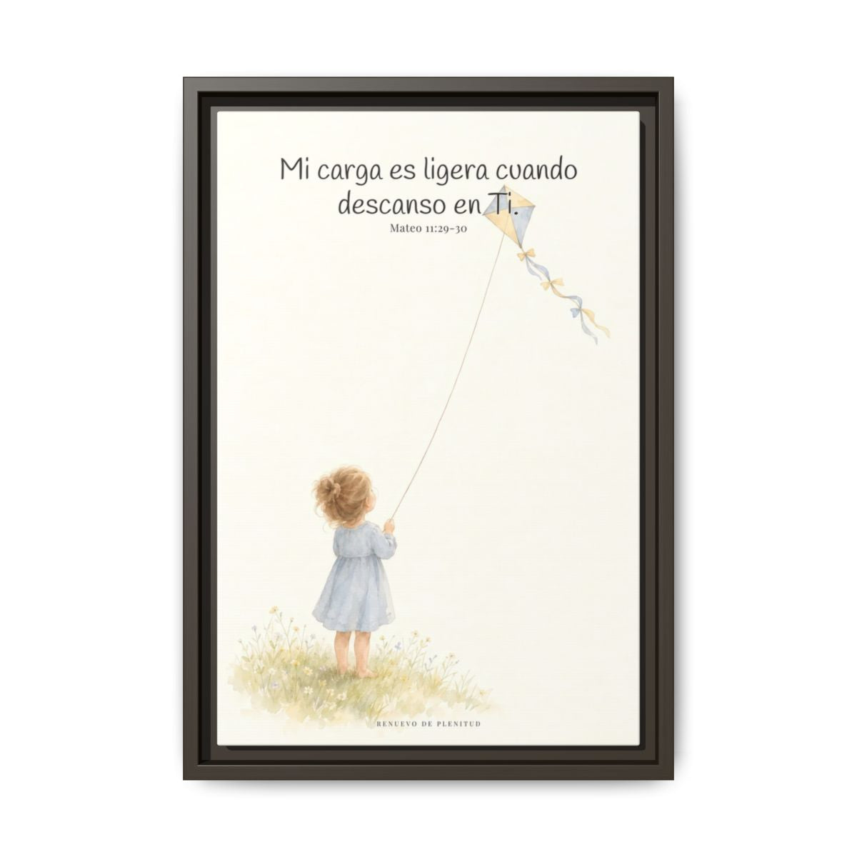 Mi carga es ligera cuando descanso en Ti — Lienzo Cristiano Enmarcado | Mateo 11:29-30 — 12×18 pulgadas, marco espresso, vista frontal